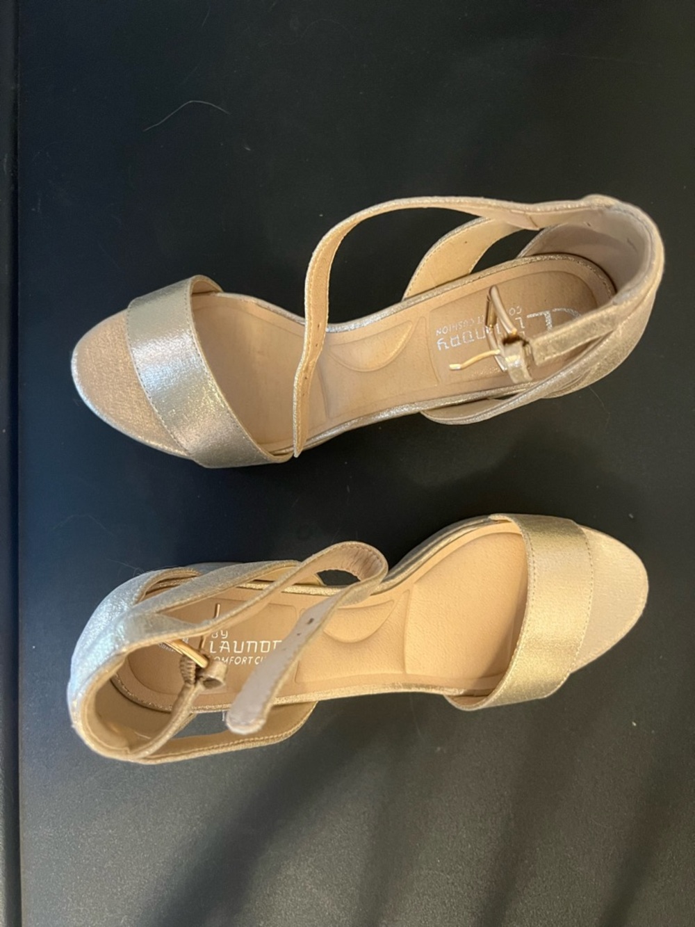 Gigi CL by Laundry Gold Metallic Block Heel Sandals with Ankle Strap - Picture 2 of 4